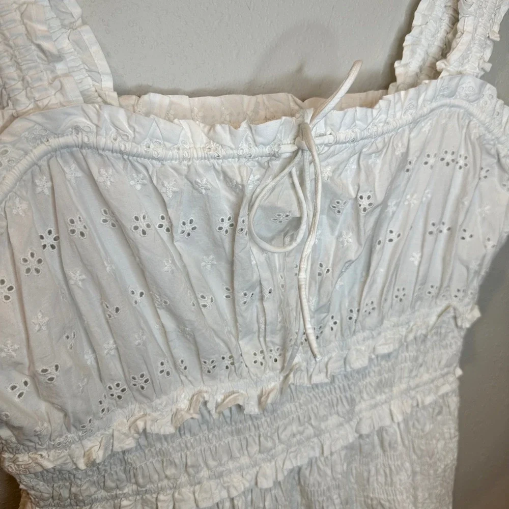 NWT GAP x DOEN Eyelet Midi Dress Women Large White Smocked Tiered Cottagecore - Picture 9 of 16